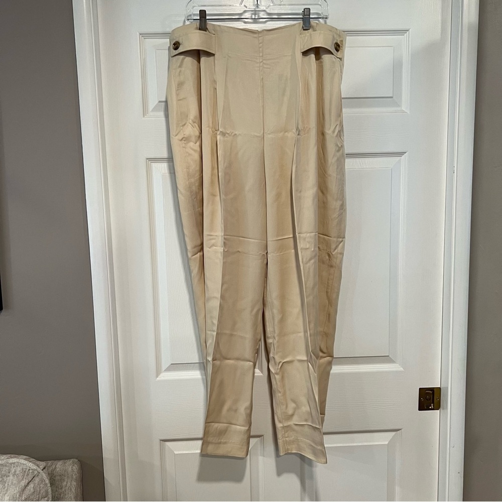 Banana Republic Cream Tencel™ Pleated Pant Wide Leg Relaxed Fit size 18 #L21 - Picture 3 of 16